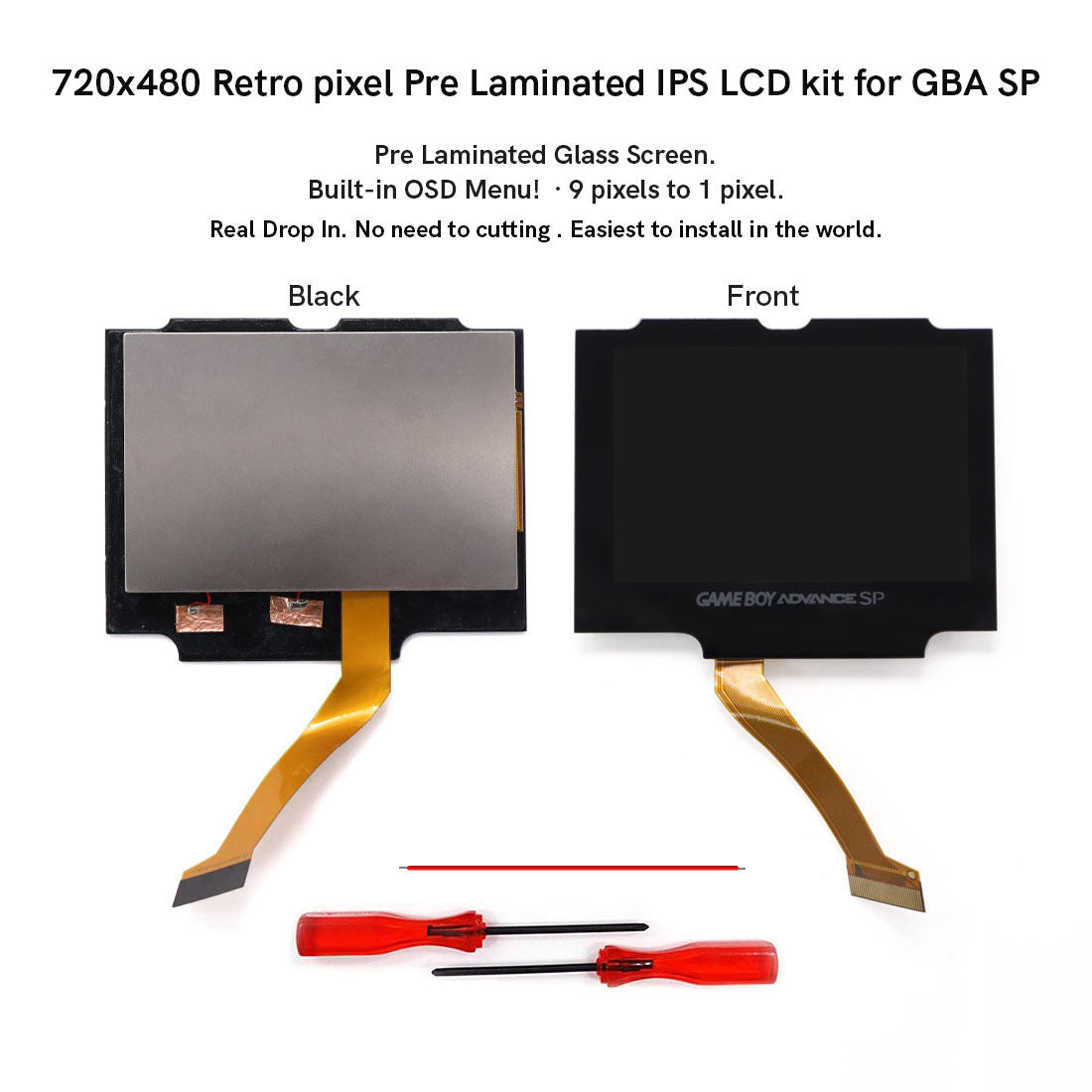 GBA SP Laminated HD 720 x 480 IPS LCD Backlight Mod (Hispeedido)
