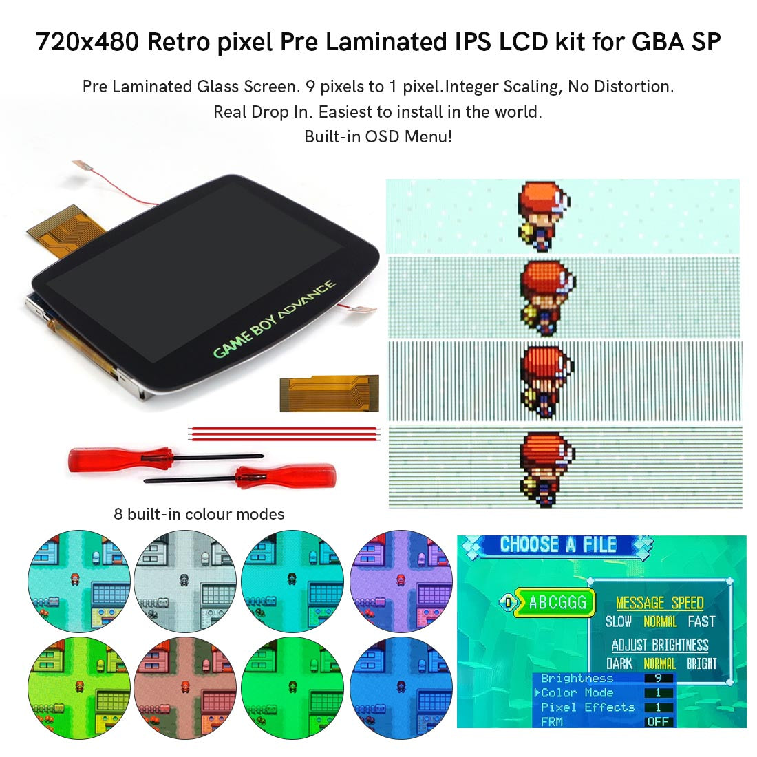 GBA Laminated HD 720 x 480 IPS LCD Backlight Mod (Hispeedido)